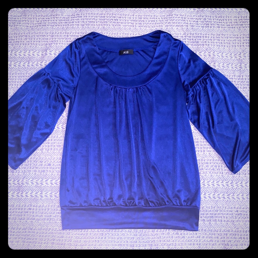 Blue Sateen Top with Bell Sleeves